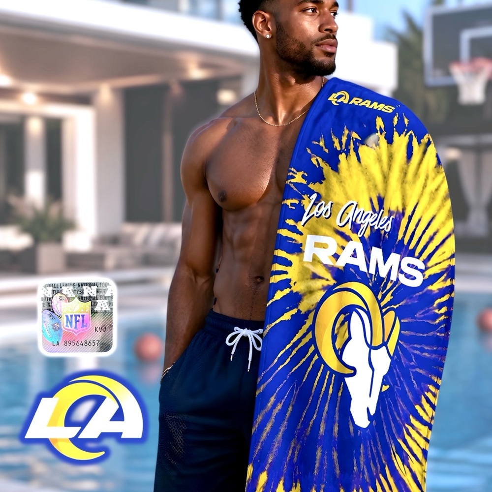Los Angeles Rams NFL Psychedelic Colors Blue Yellow Large Beach Towel 30”x60”